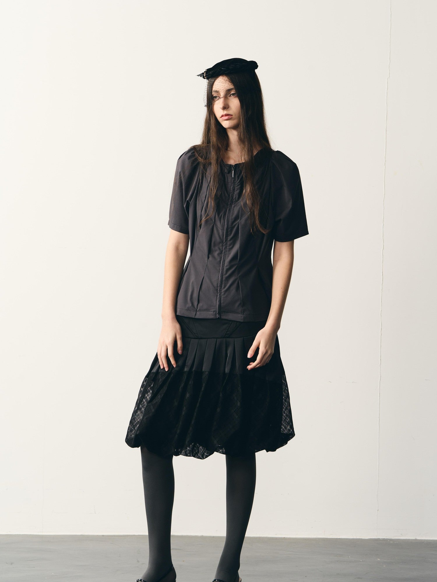 popoop Dark Gray Folded Structure Slim Zip Outer Women&