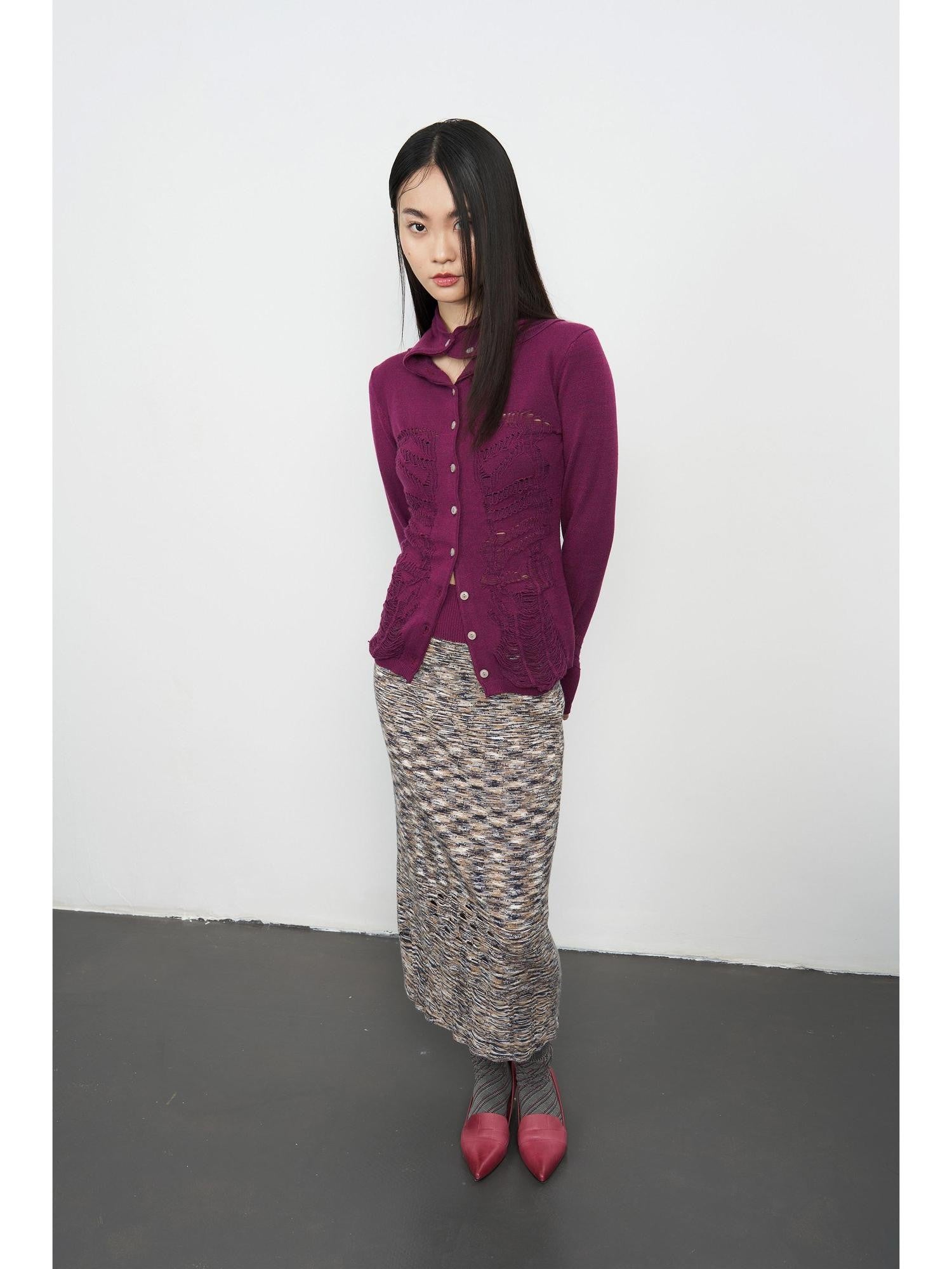 popoop Deep Plum Openwork High Neck Women&