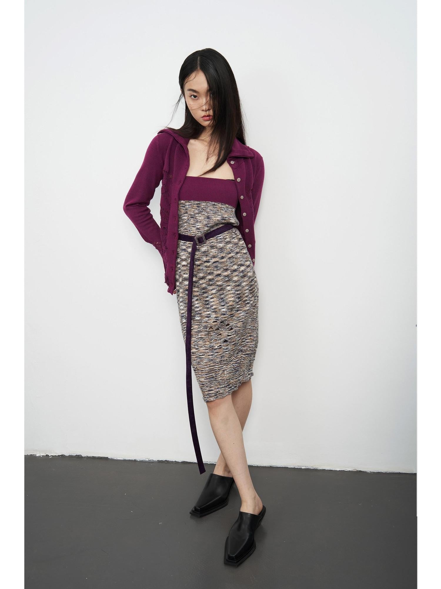 popoop Deep Plum Openwork High Neck Women&