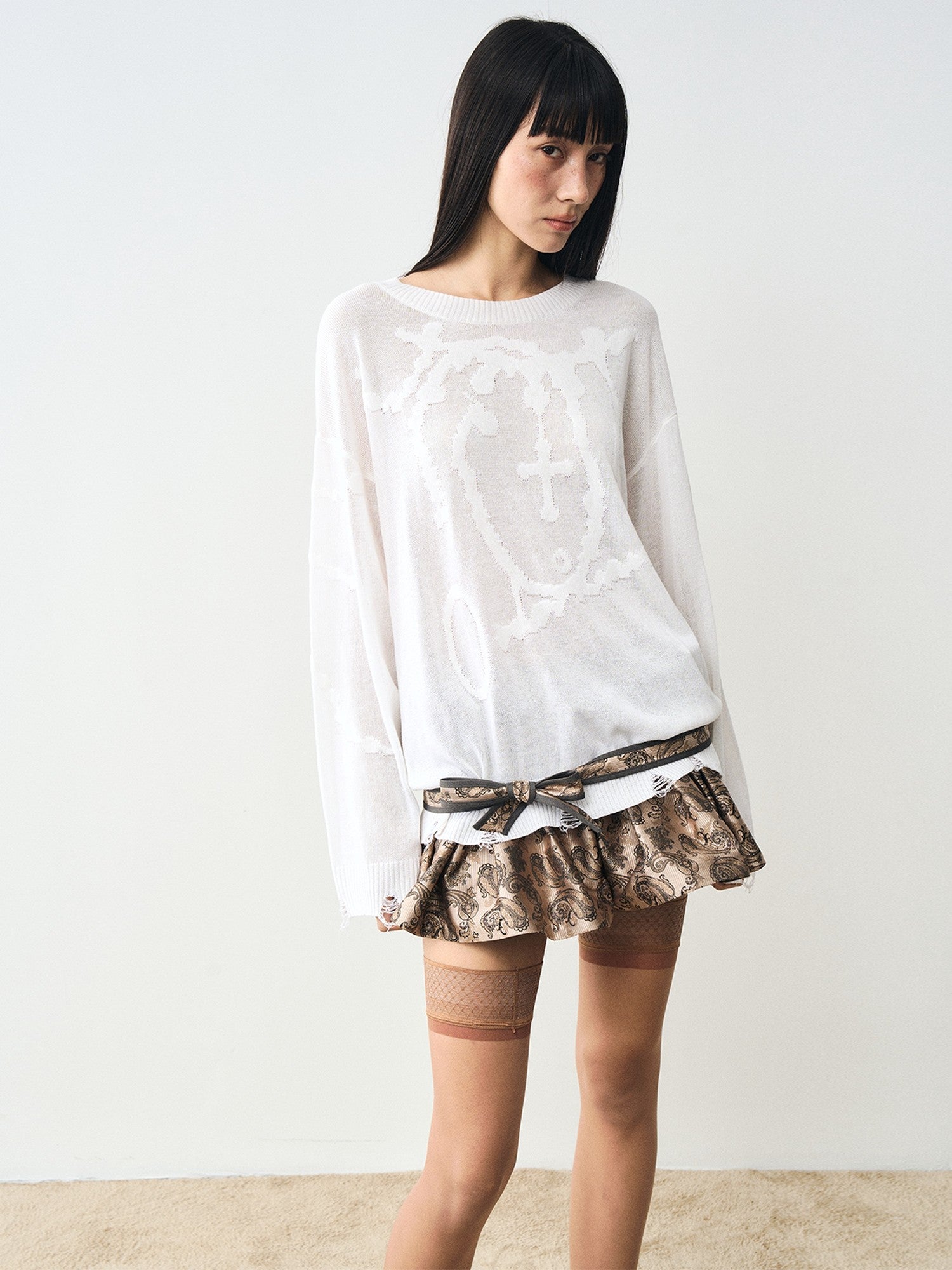 popoop Golden Brown Paisley 3d Structured Mini Pleated Women&
