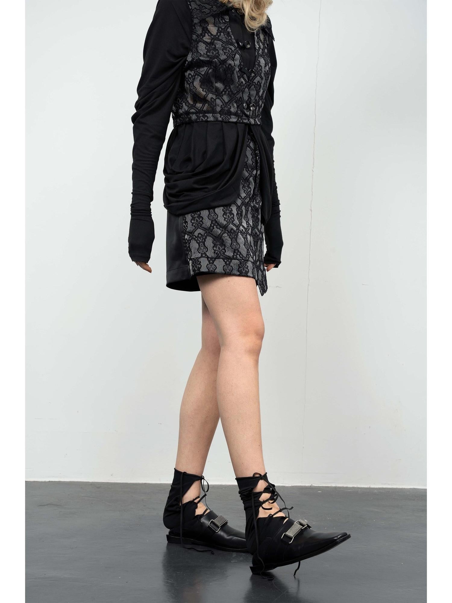 popoop Handcrafted Heavy Cut Jacquard Panel Spliced Women&