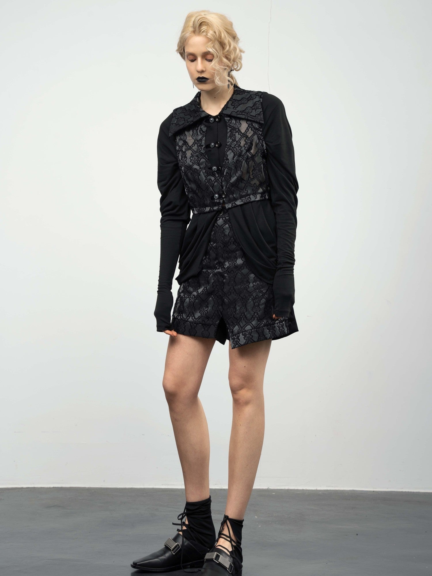 popoop Handcrafted Heavy Cut Jacquard Panel Spliced Women&