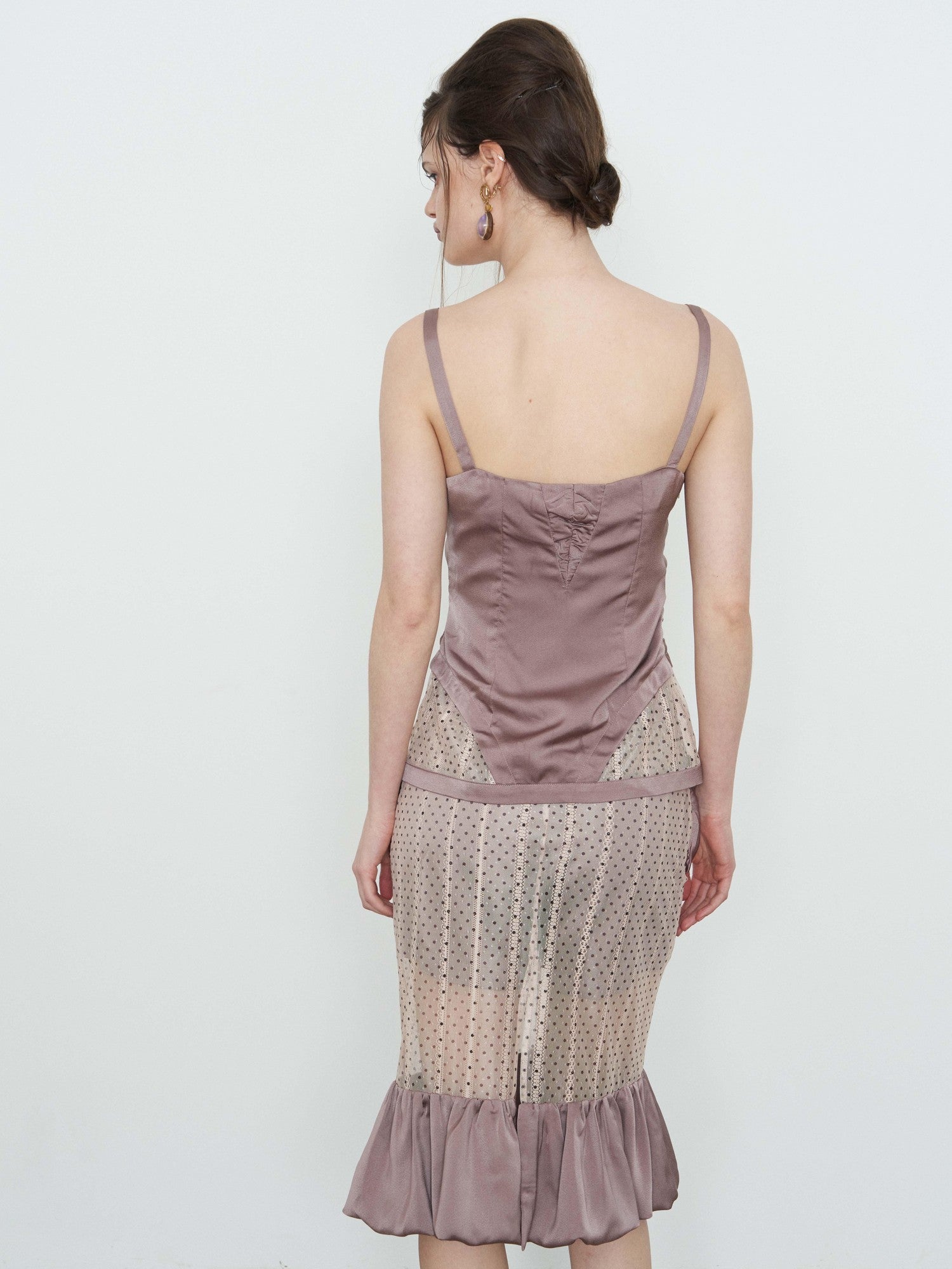 popoop Lilac Pleated Lustrous Polka Dot Lace Cami Women&