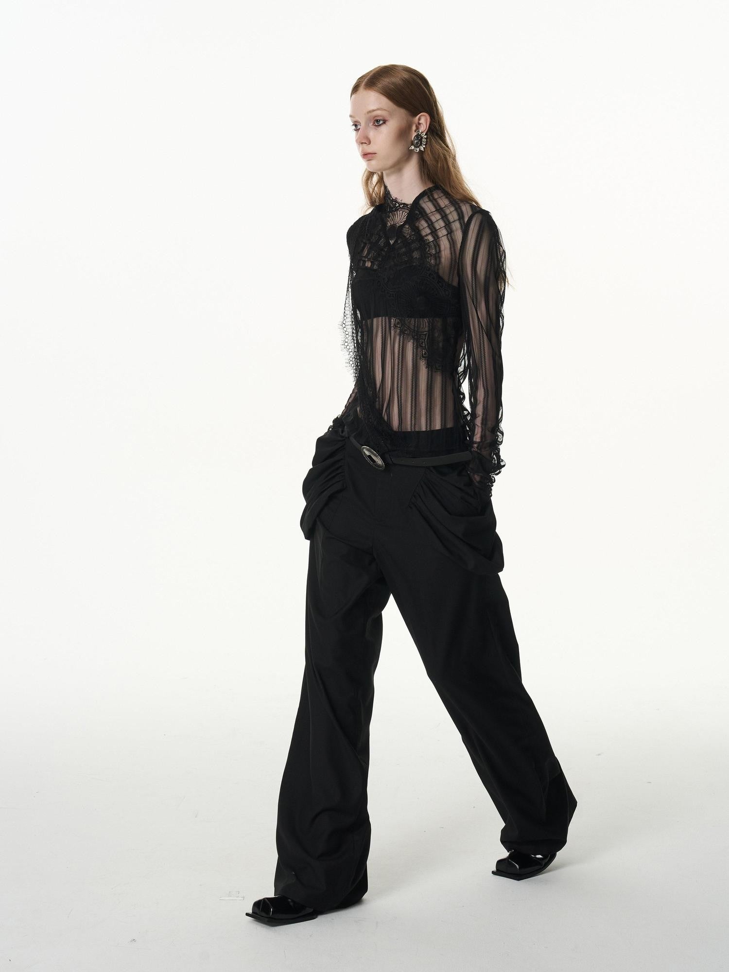 popoop Longline Stacked Pleat Mid Rise Tailored Women&