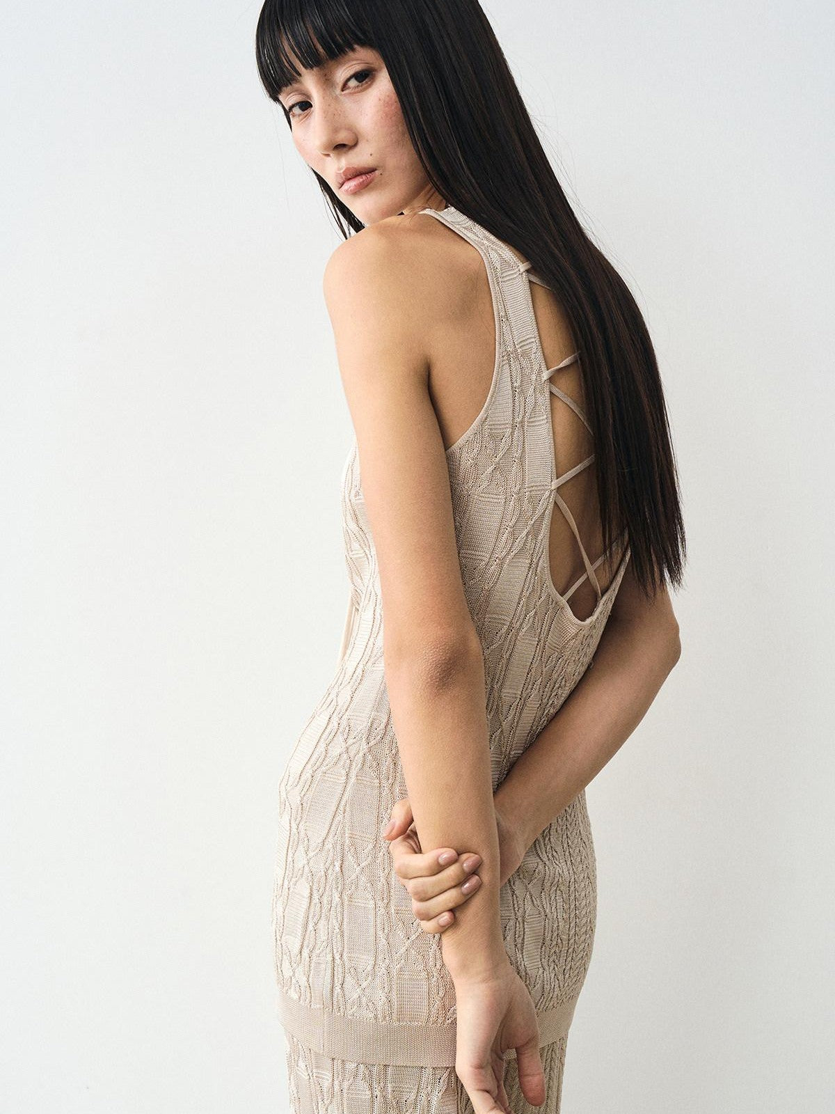 popoop Platinum Tassel Cable Backless Cami Loose Women&