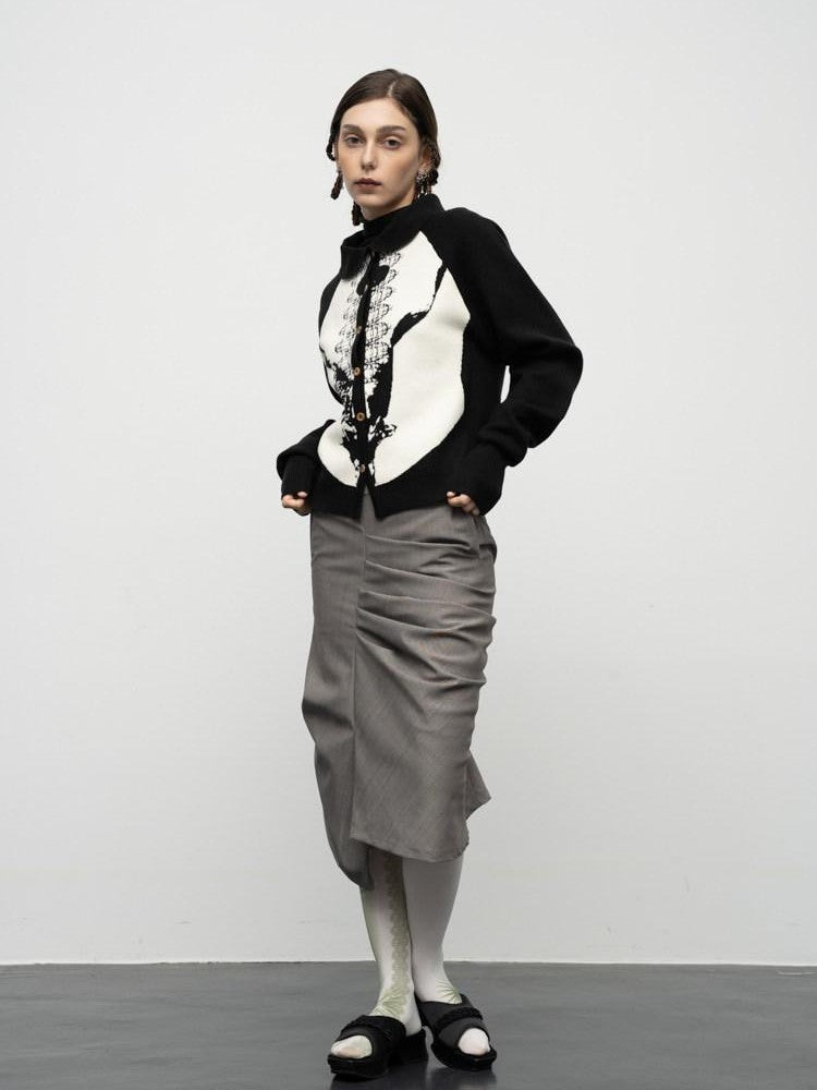 popoop Sweater Textured Jacquard Women&