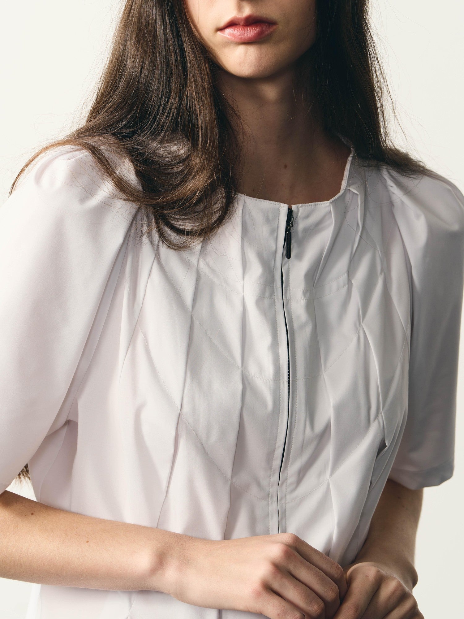 popoop White Folded Structure Fitted Shirt Women&