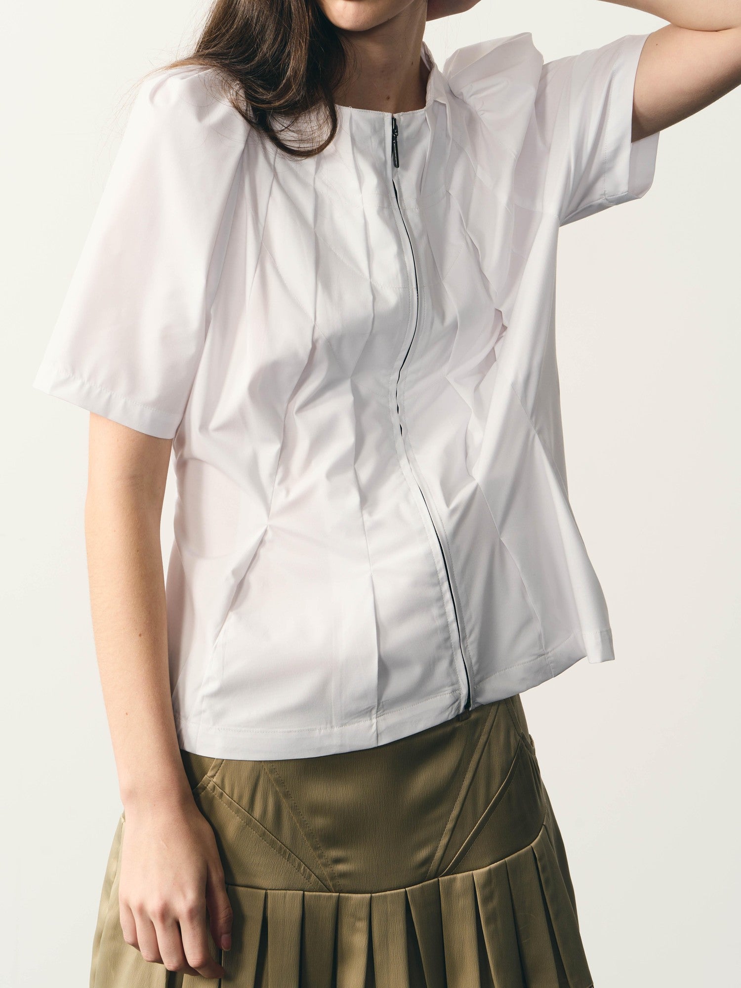 popoop White Folded Structure Fitted Shirt Women&
