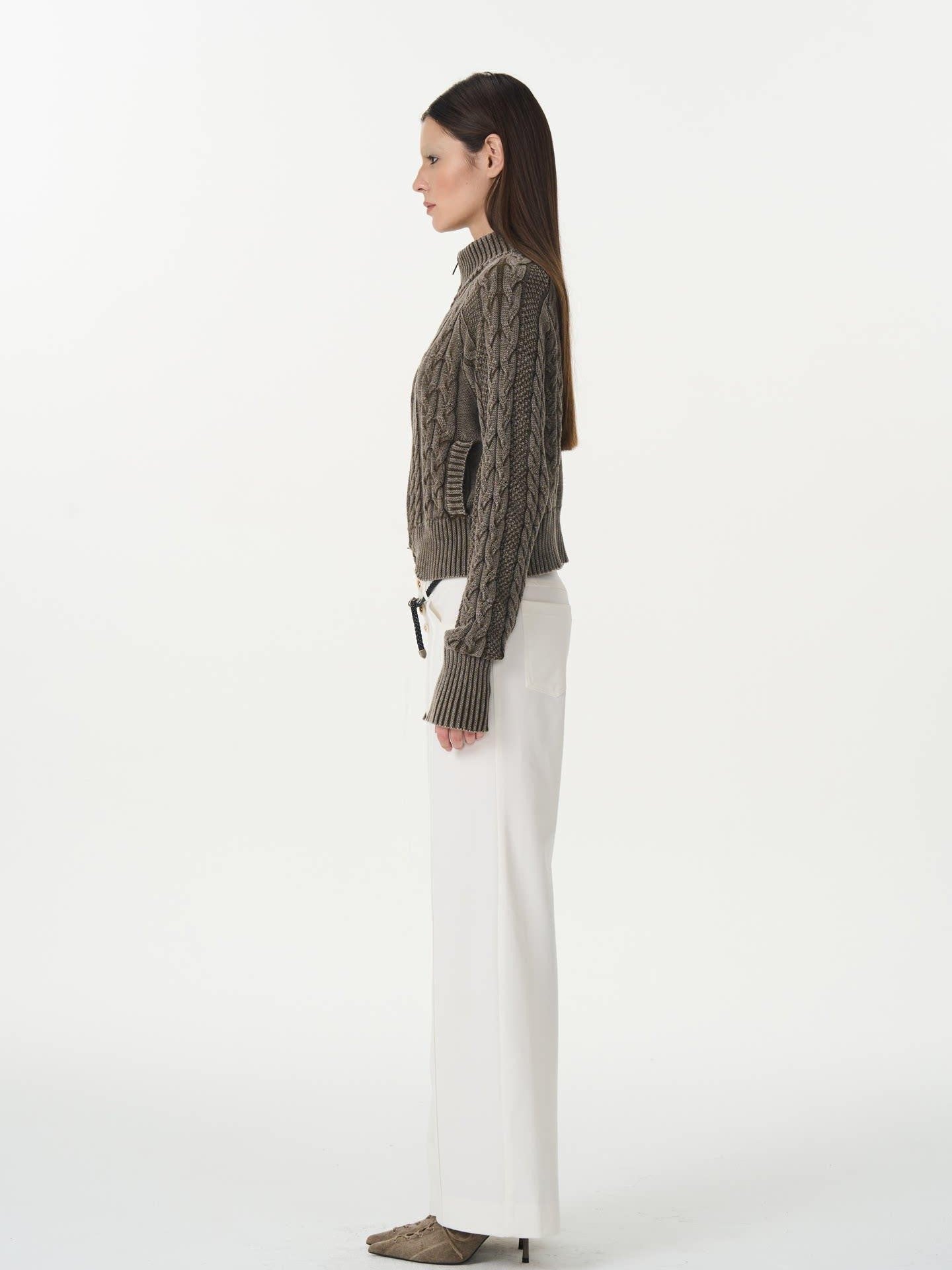 popoop White Mid Rise Relaxed Draped Silhouette Wide Leg Women&