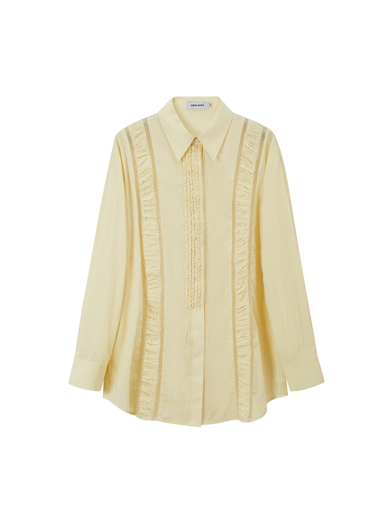 DIDDI MODA Lace Trimmed Sheer Ruffle Blouse