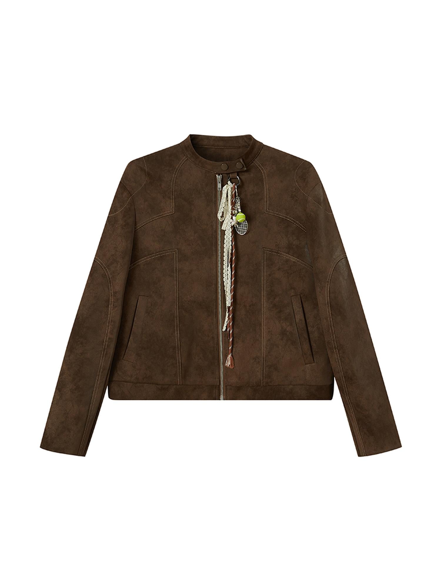 DIDDI MODA Colorblock Biker Jacket With Stitched PU Suede Detail