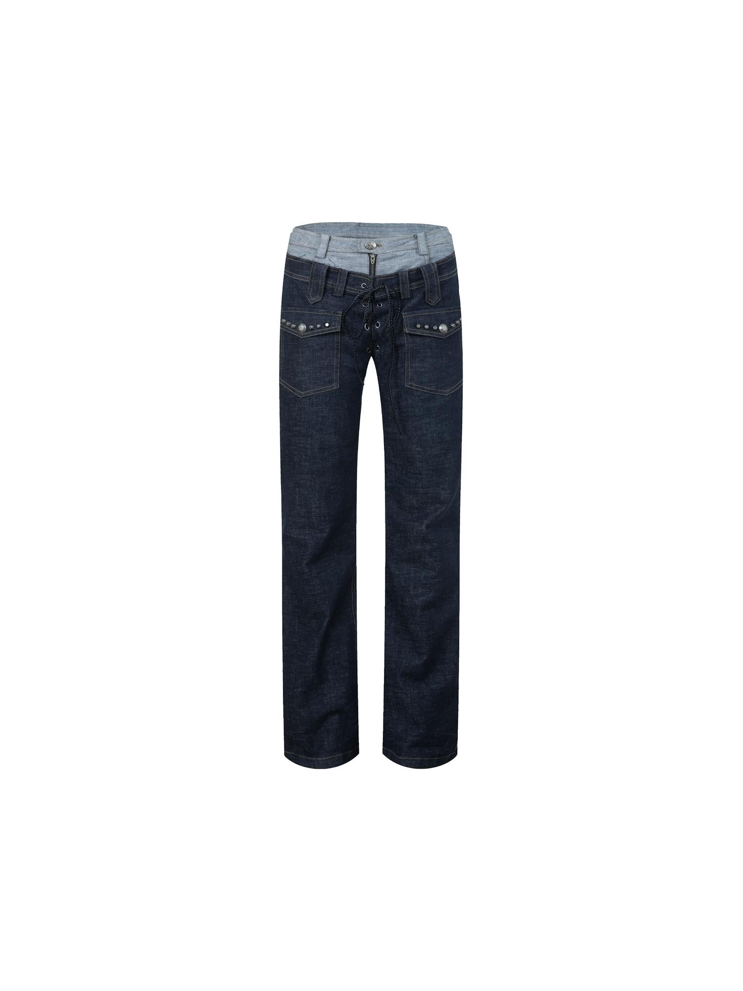 DoublePunch Vintage Flare Denim Jeans With Double Waistband Slim Fit