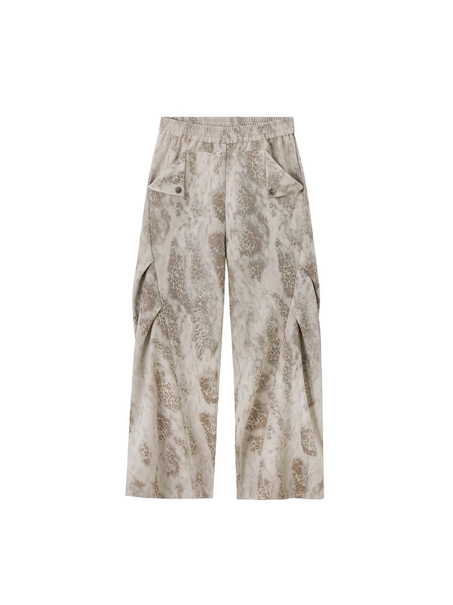 DIDDI MODA Pleated Patchwork Snake Print Relaxed Tapered Pants