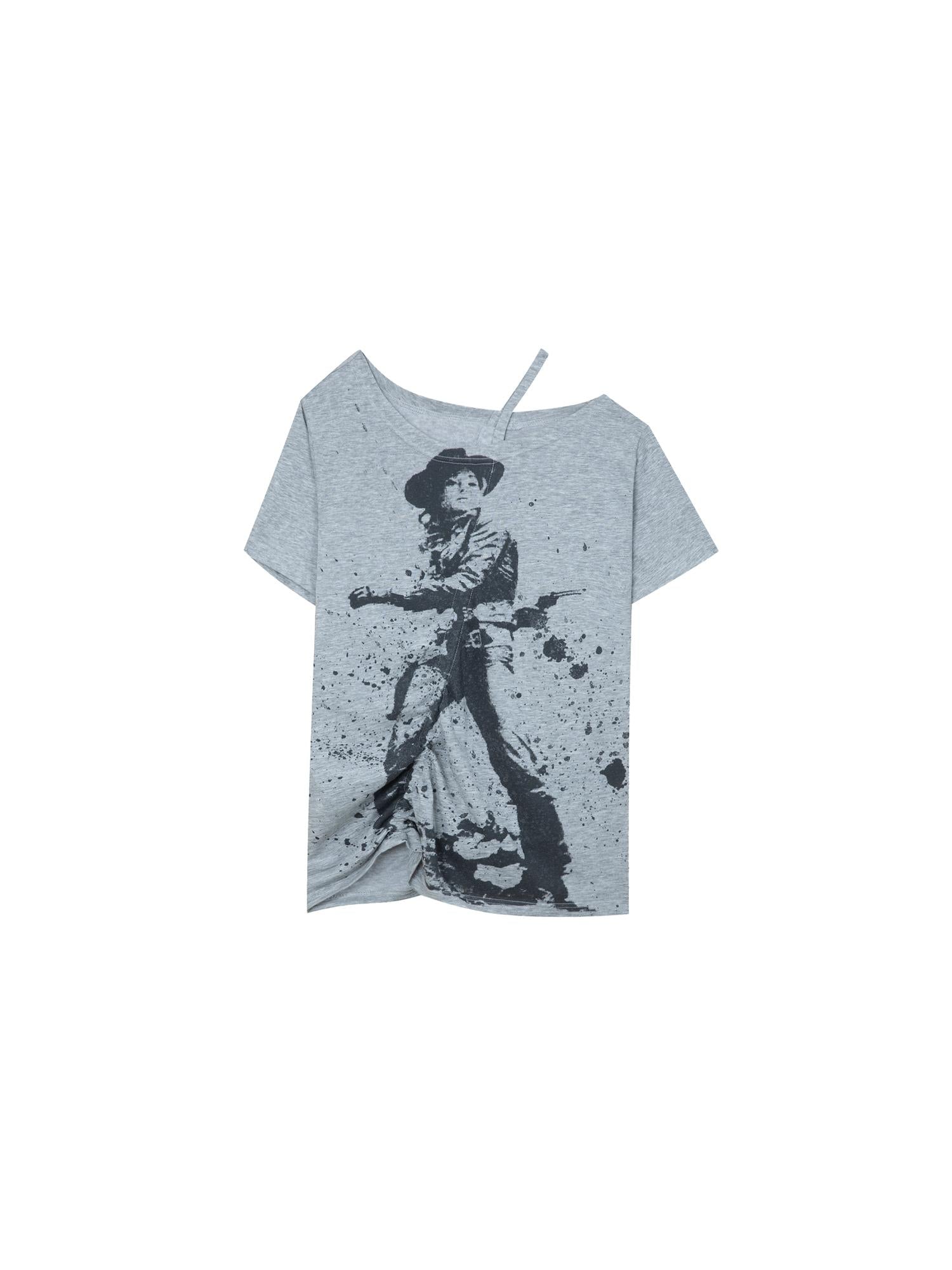 DoublePunch Oversized Off Shoulder Adjustable Drawstring Print T-Shirt