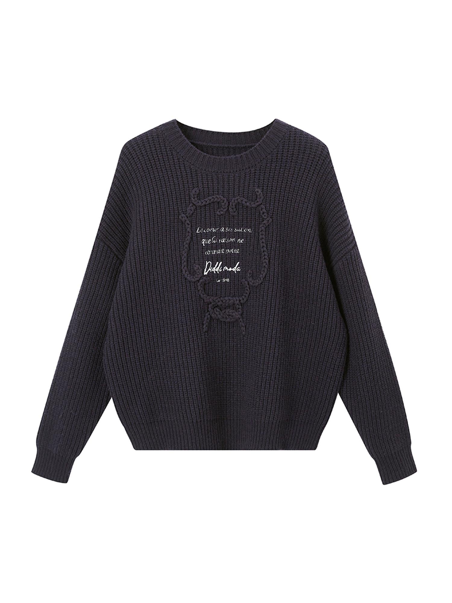 DIDDI MODA Elegant Tape Embroidered Letter Sweater