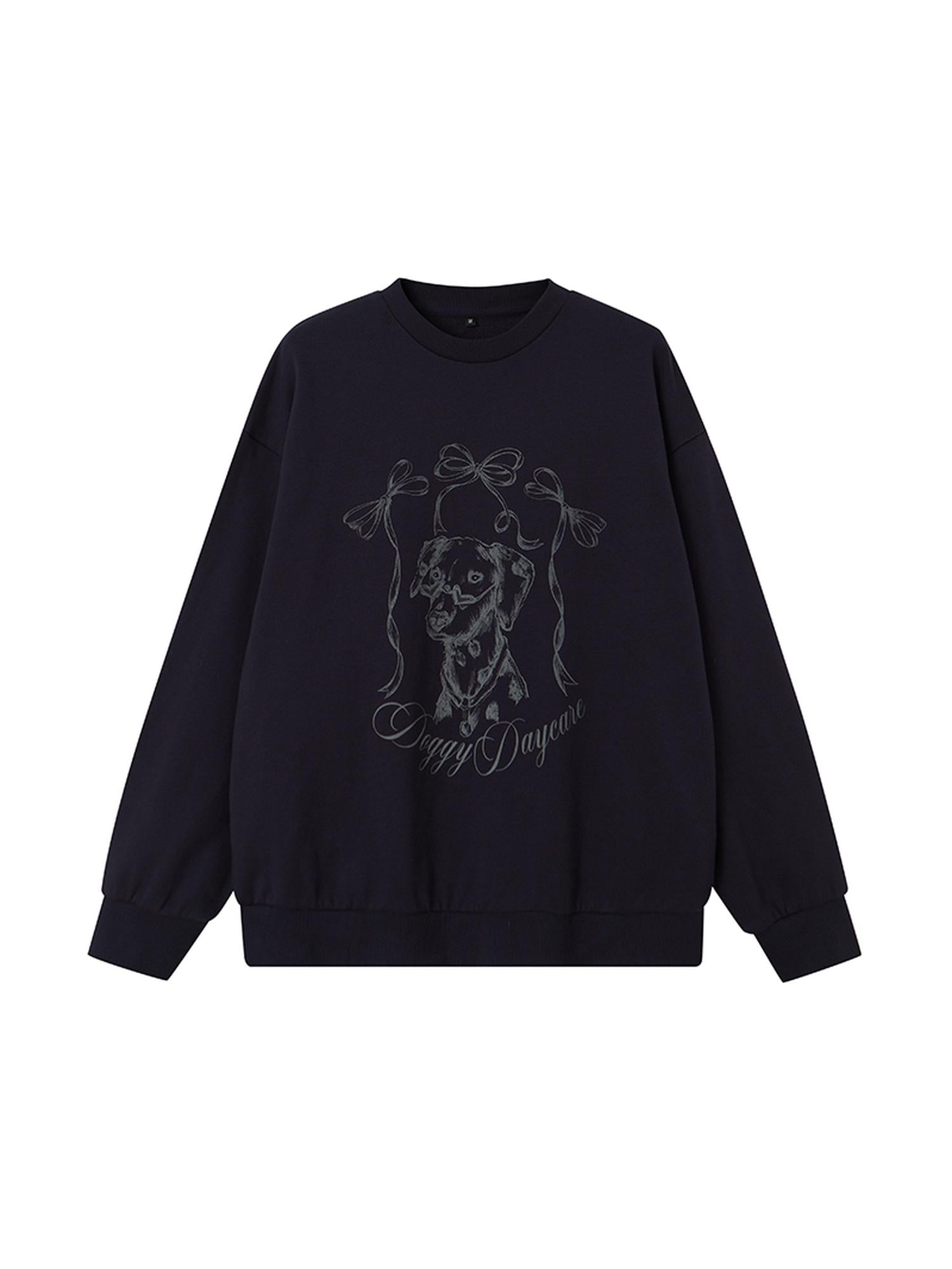DIDDI MODA Hand Painted Bow Dalmatian Print Slim Fit Cotton Sweatshirt