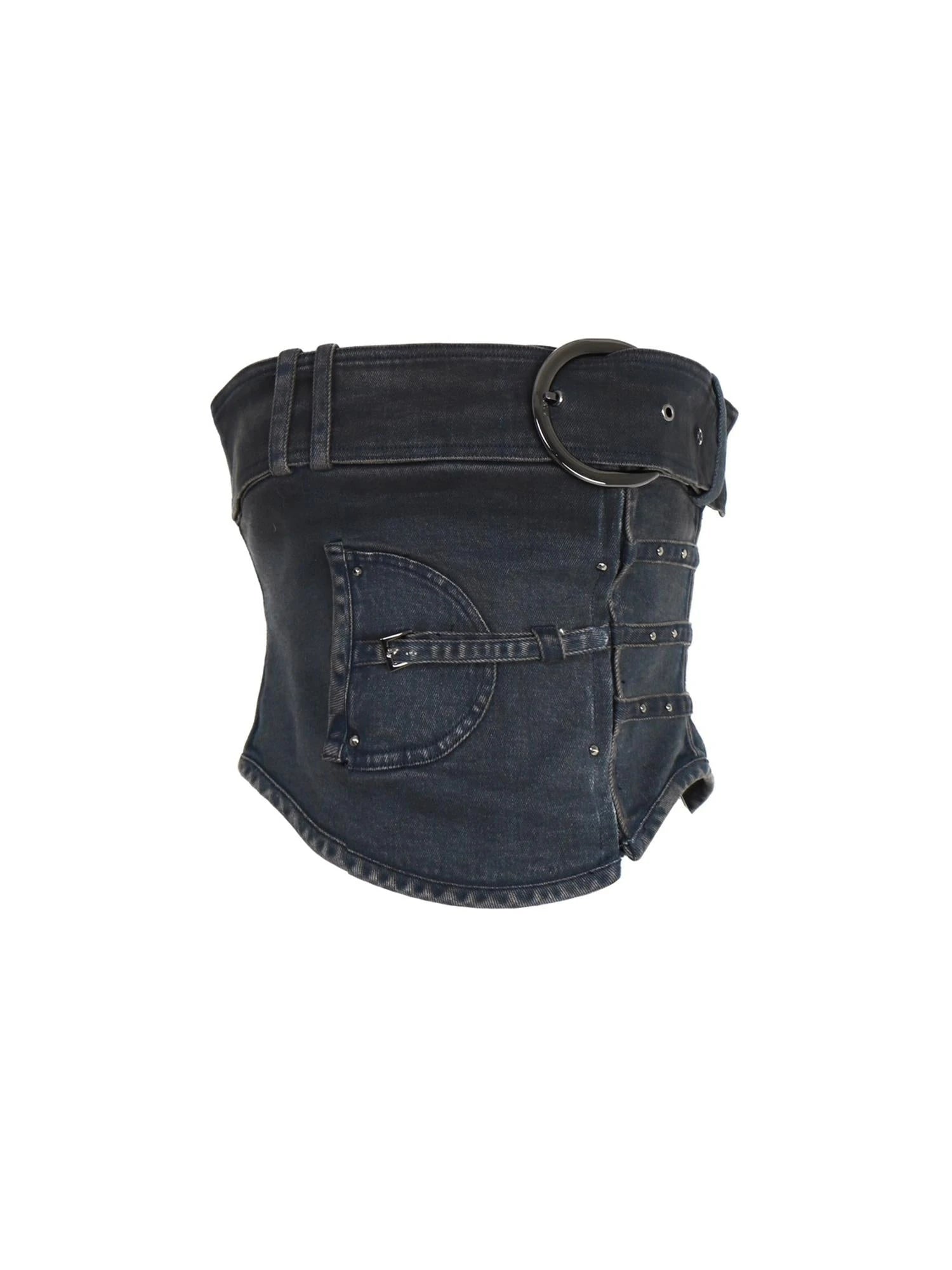 Shaped Washed Denim Tube Top
