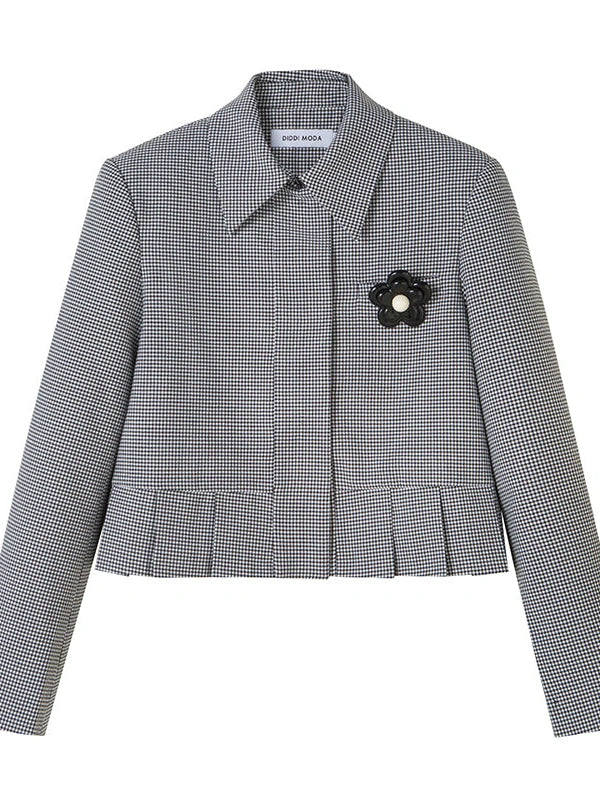 Floral Detachable Brooch Blazer Skirt Set