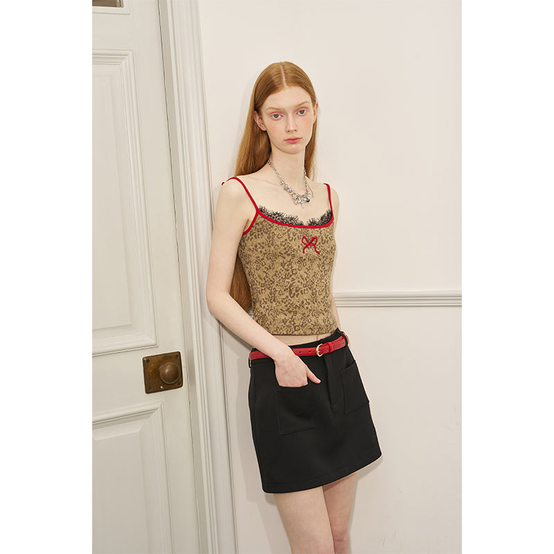 DIDDI MODA Designer 3D Bow Embroidered Lace Trim Camisole