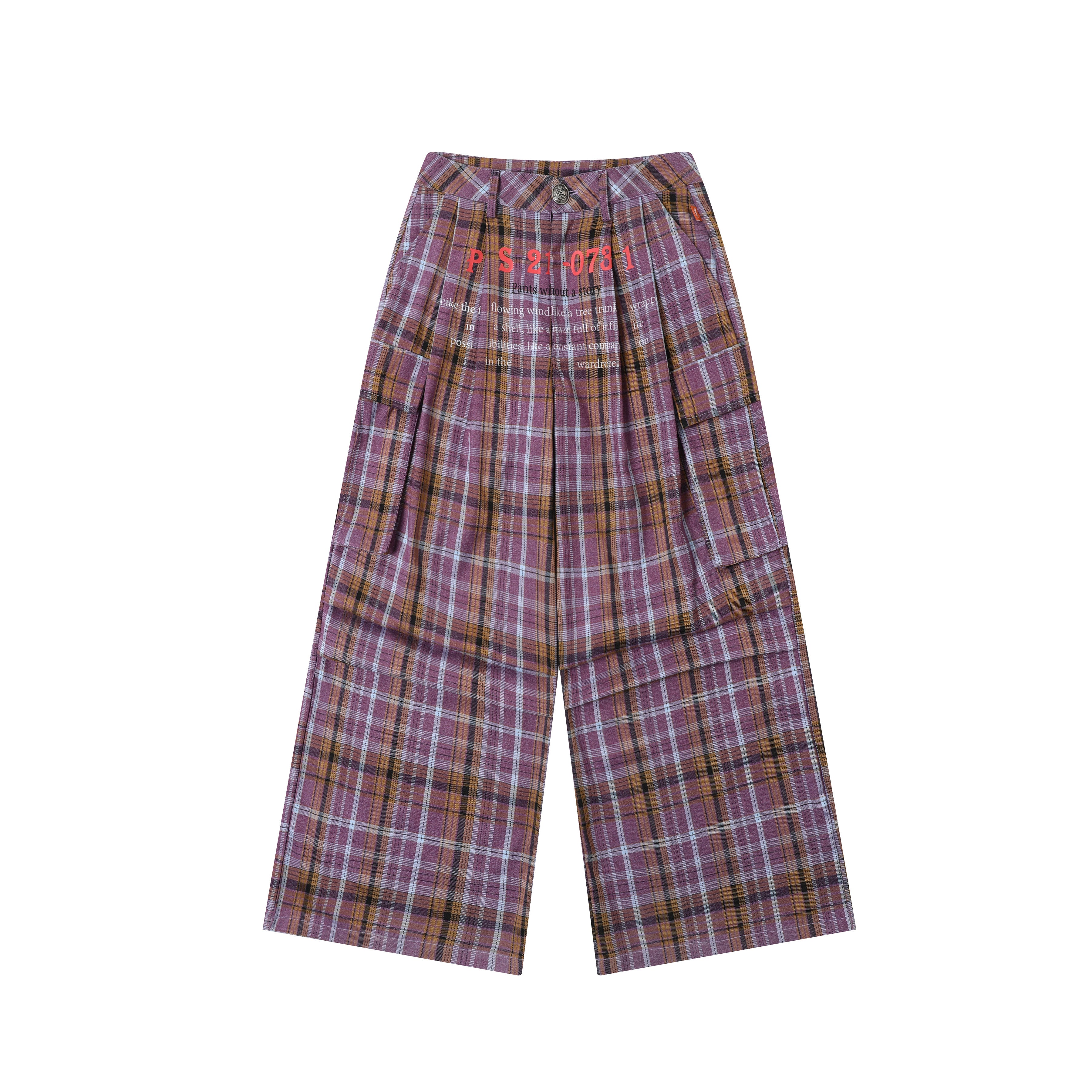 Achihara 2025 Spring Summer Plaid Wide Leg Cargo Pants