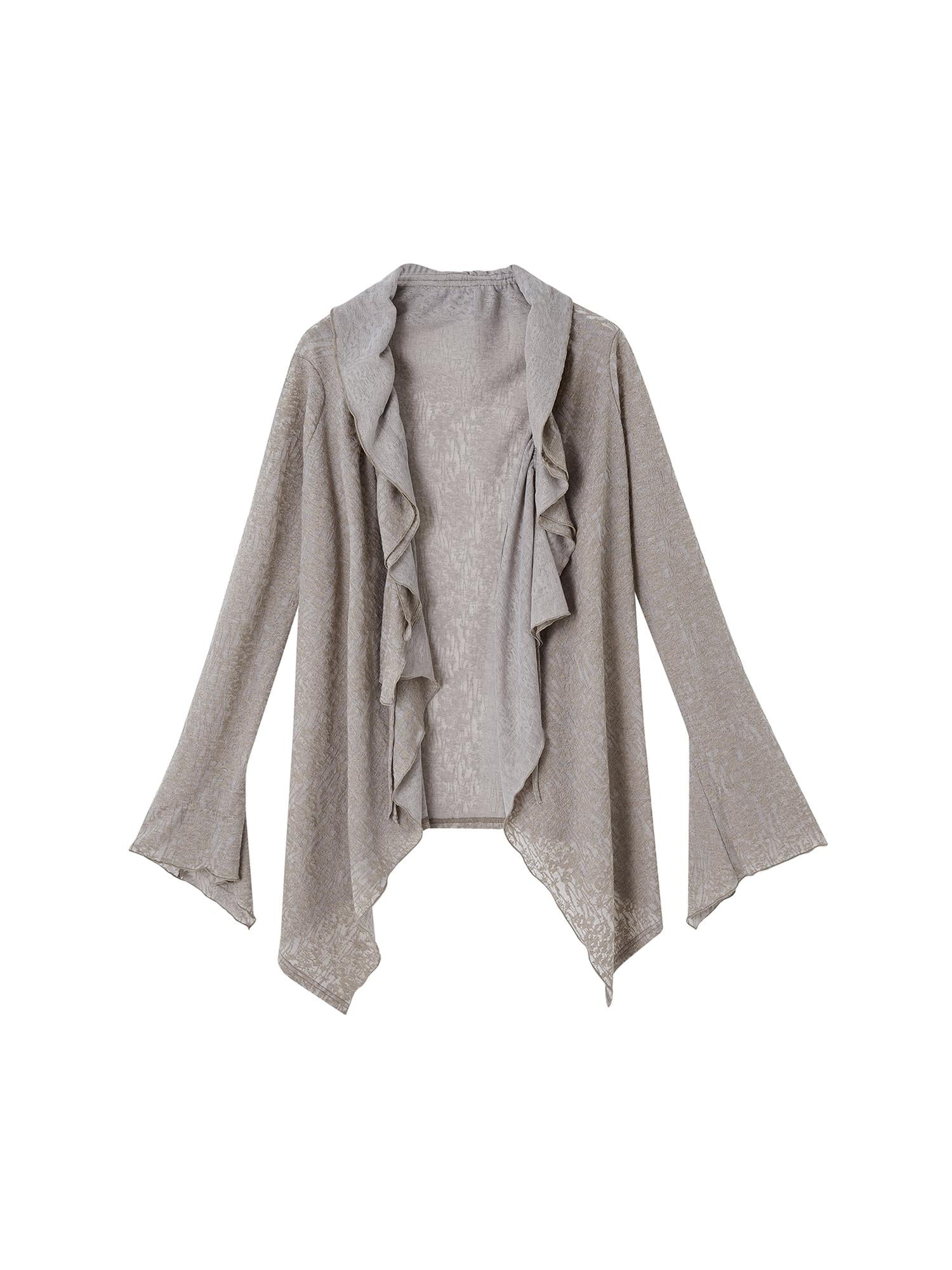 OfAkiva Layered Drawstring Lace Hem Knit Cardigan Sweater