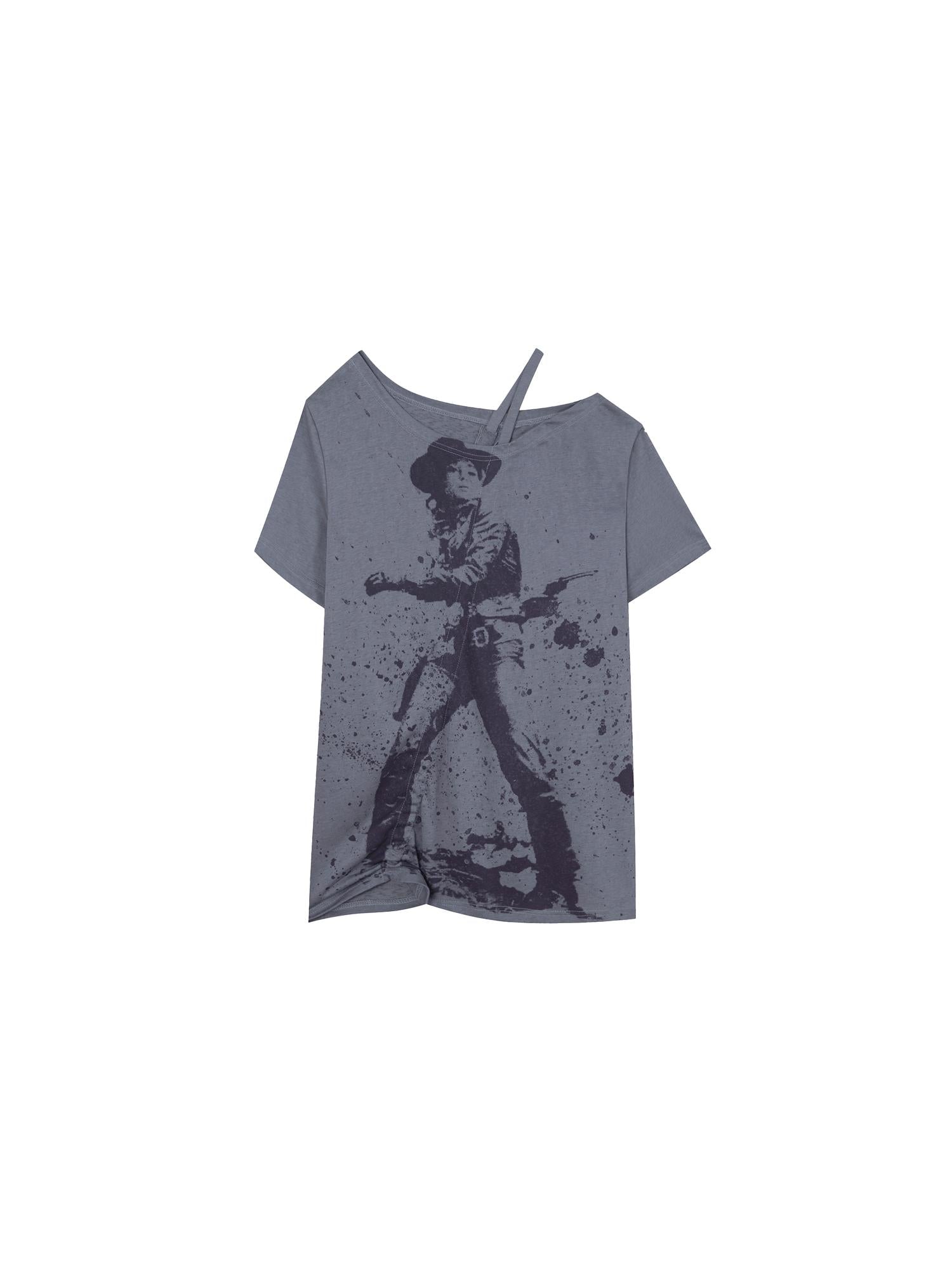 DoublePunch Oversized Off Shoulder Adjustable Drawstring Print T-Shirt