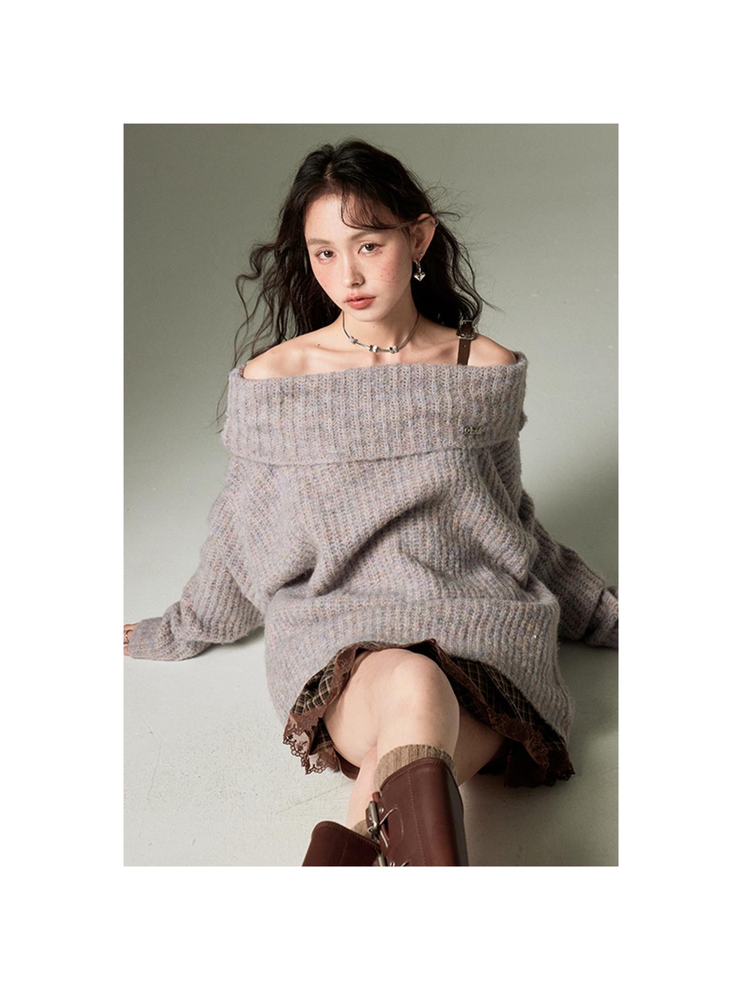 DIDDI MODA Lazy Chic One Shoulder Wool Sweater