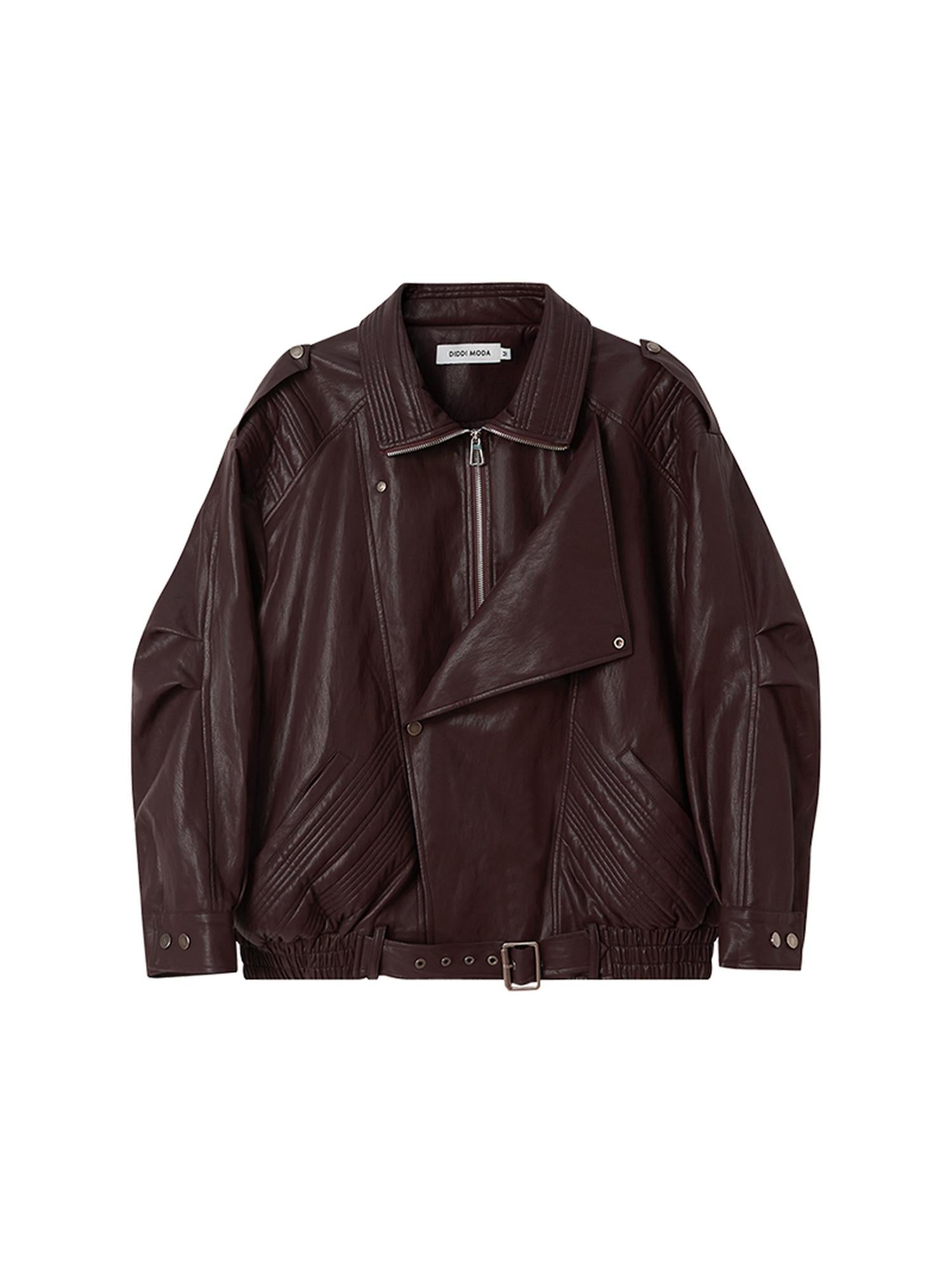 DIDDI MODA Oversized Retro Pu Leather Jacket With Quilted Detailing