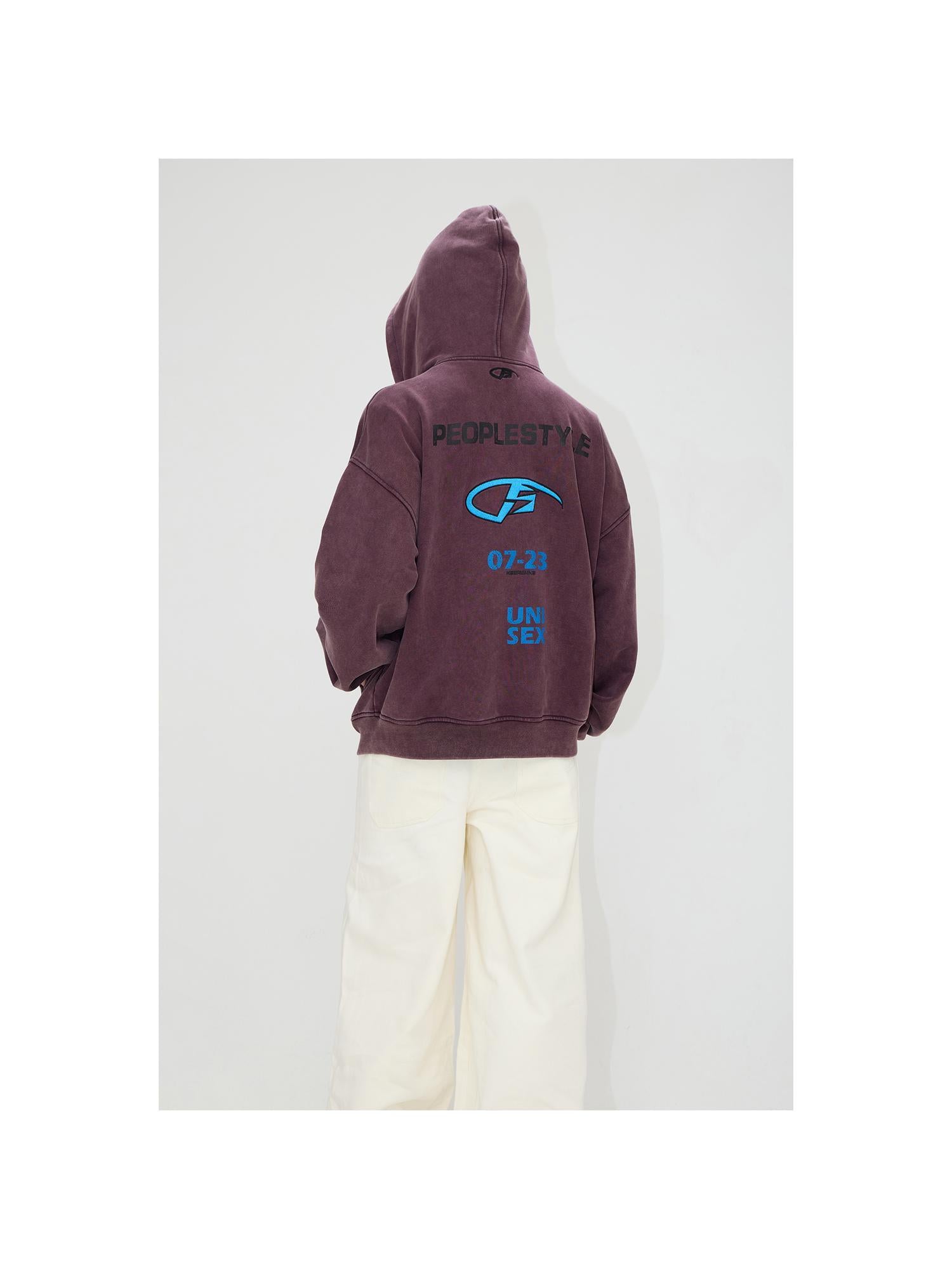 Peoplesense Vintage Embroidered 480g Washed Zip Hoodie Unisex