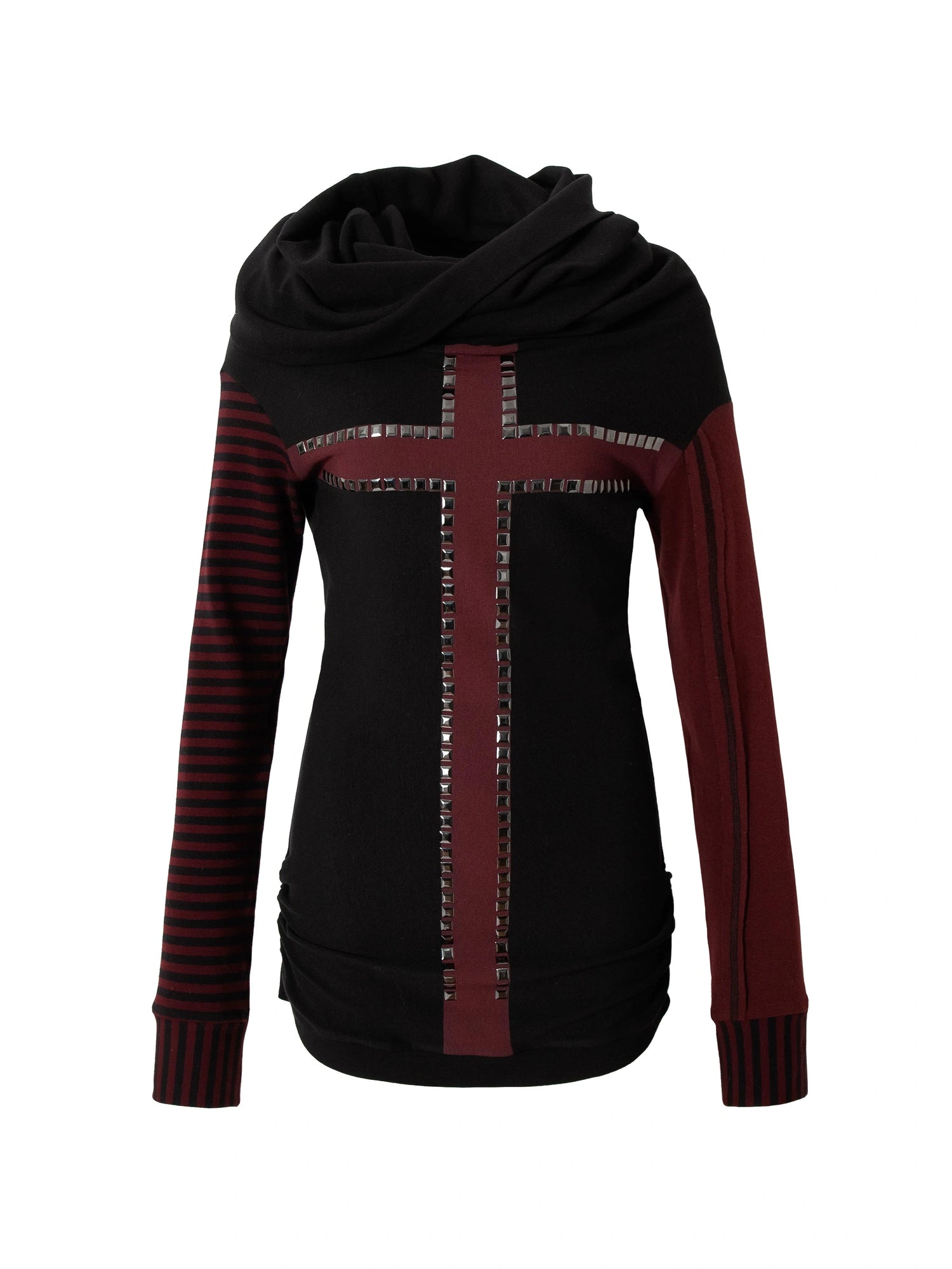 Dark Punk Wasteland Slouchy Hooded Striped Long Sleeve T-Shirt