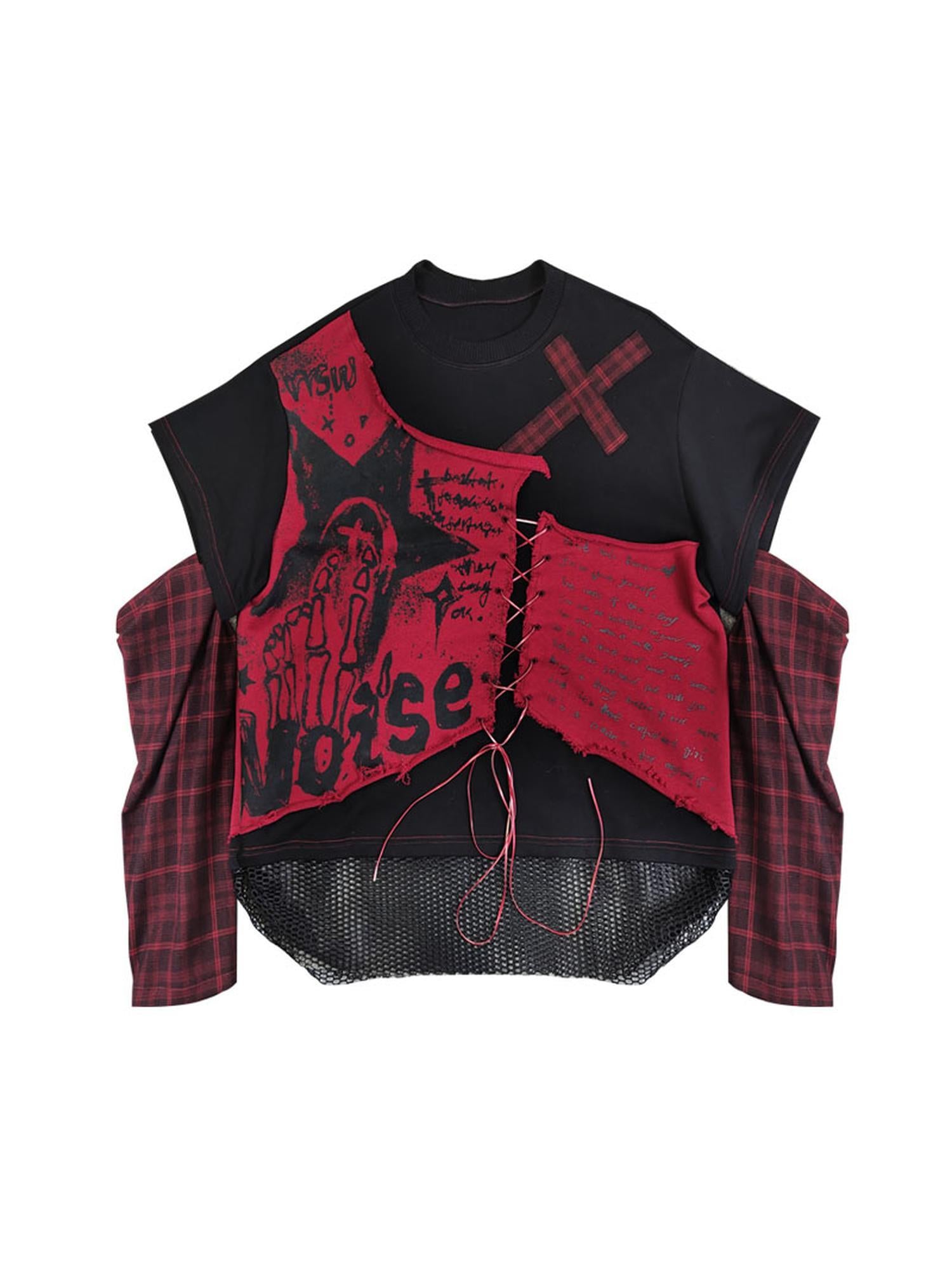 WSW WUSHENWU Surd Novel High Street Grid Patchwork Print Sportswear