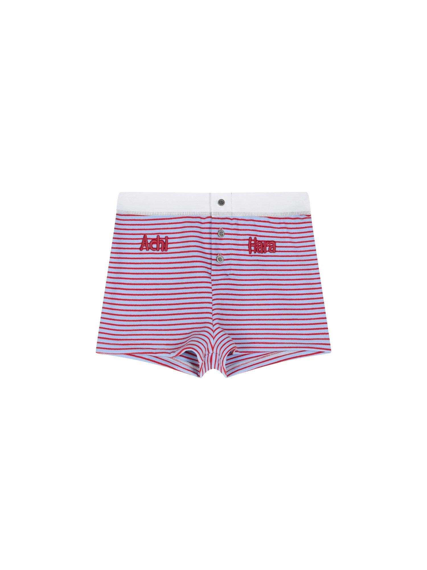Achihara Breton Raspberry Elastic Waist Striped Shorts