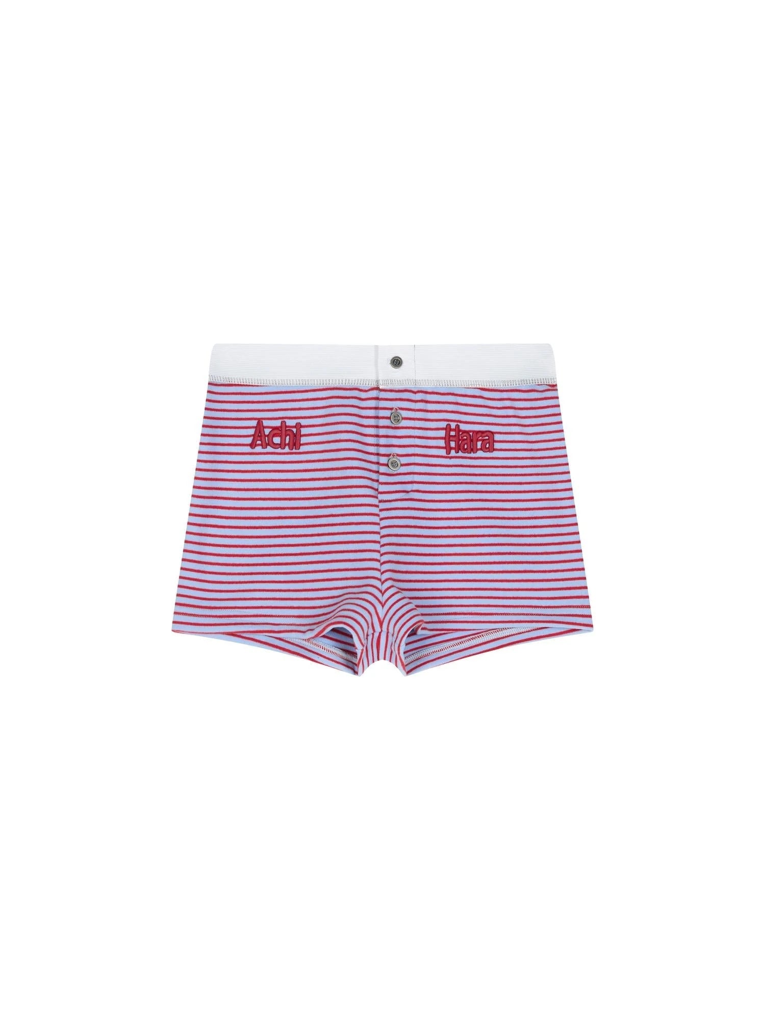 Breton Raspberry Elastic Waist Striped Shorts