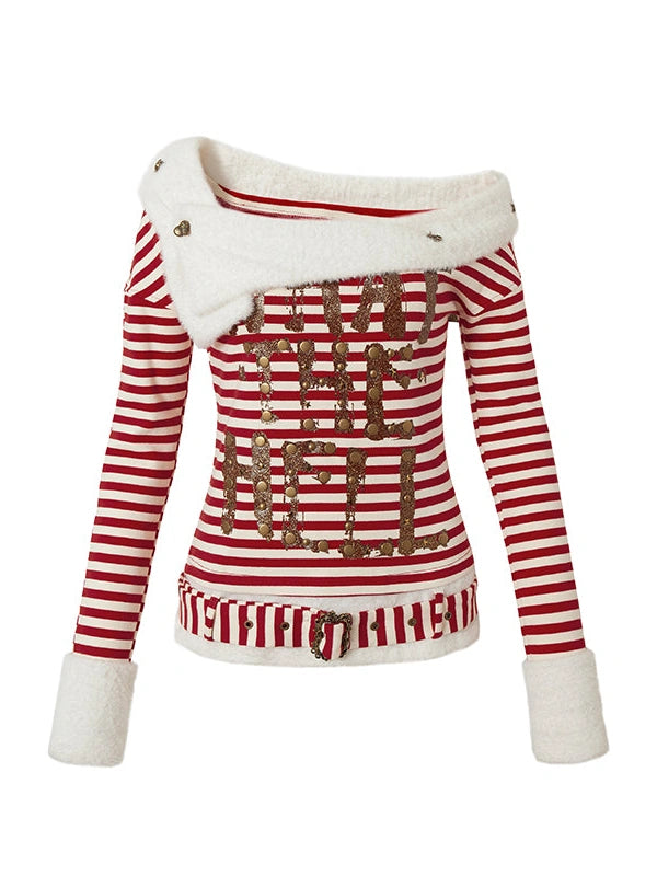Punk Street Asymmetrical Striped Print Knit T-Shirt