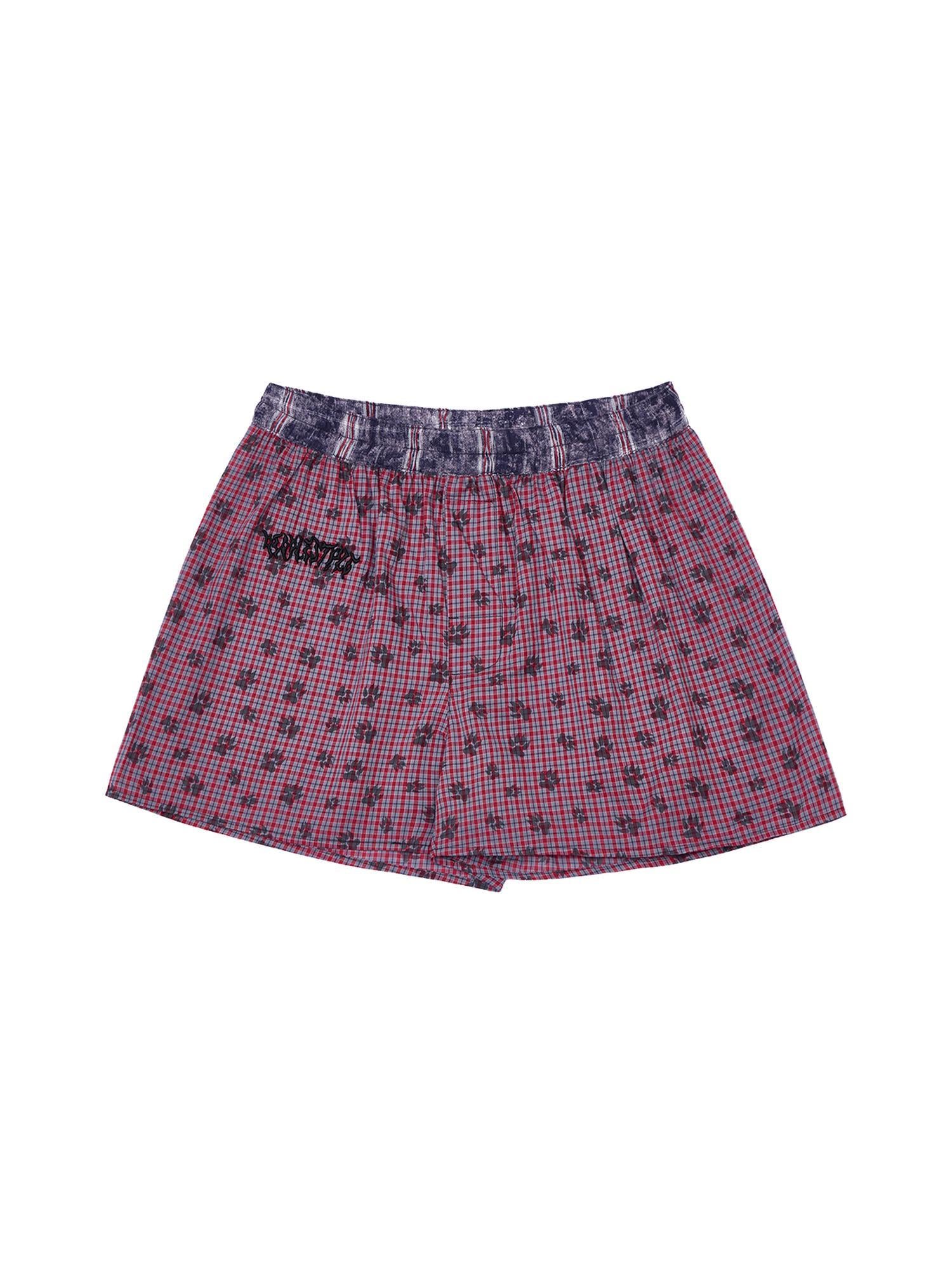 Peoplesense All Over Print Contrast Check Cotton Shorts Loose Fit