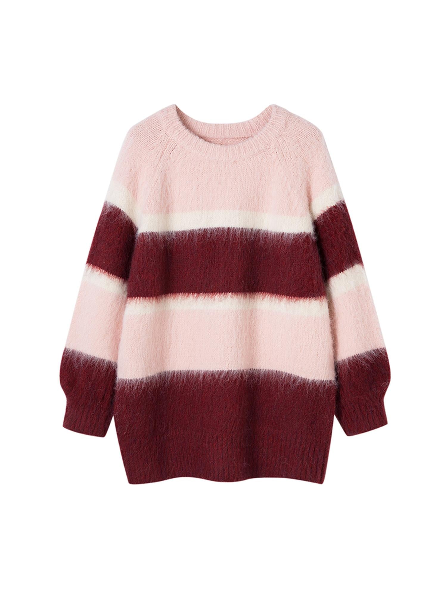 DIDDI MODA Soft Striped Knit Sweater With Colorblock Shoulder Cutout