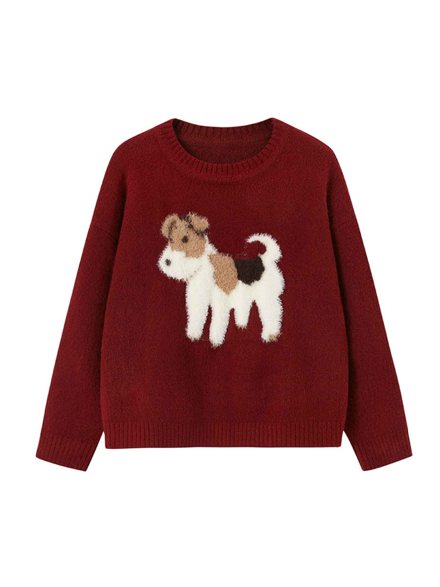 DIDDI MODA Fluffy Puppy Jacquard Sweater Cozy Cute Knitwear