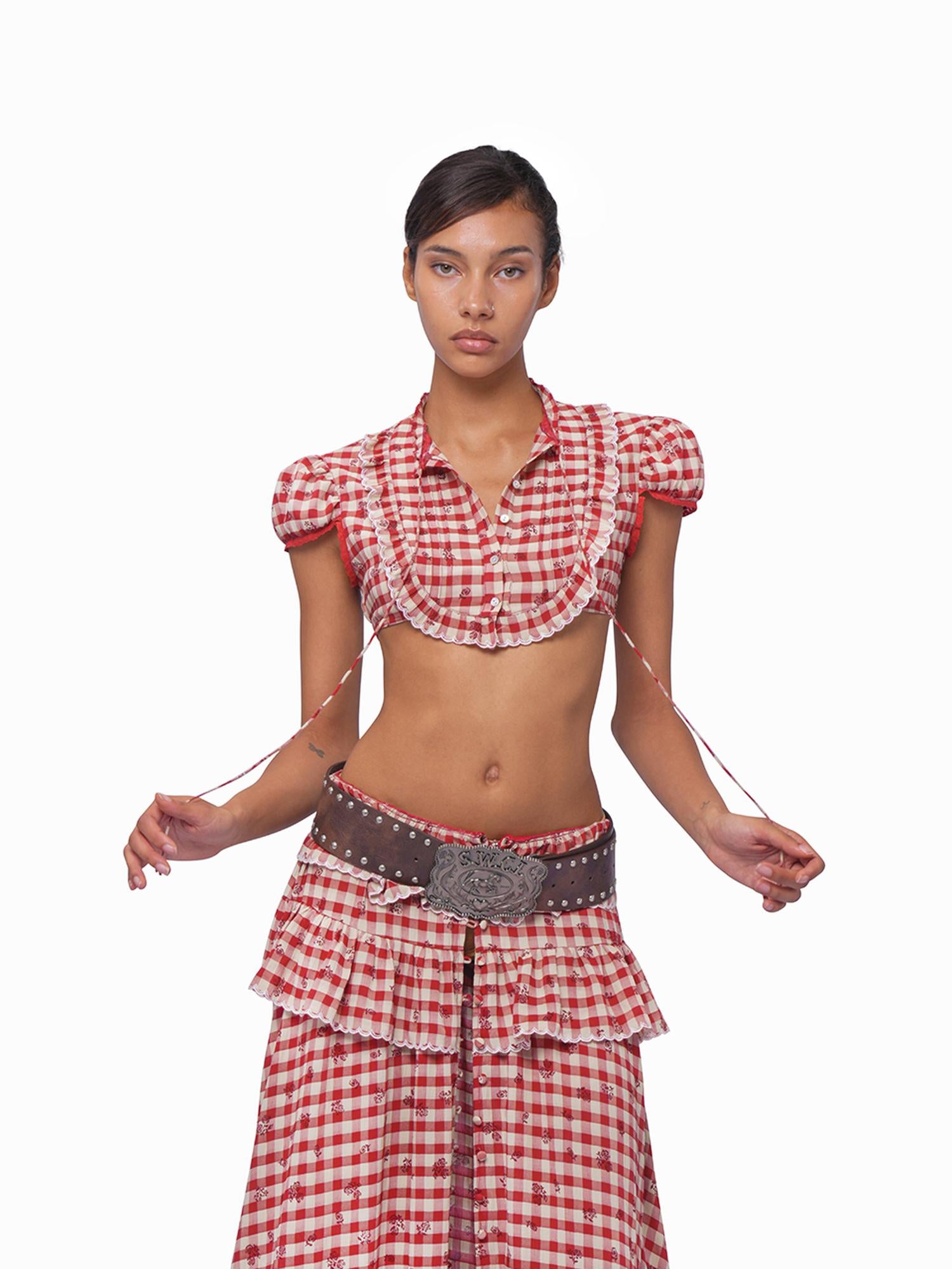SweetChilling Custom Show Farm Skirt Embroidered Flounce Crop Top