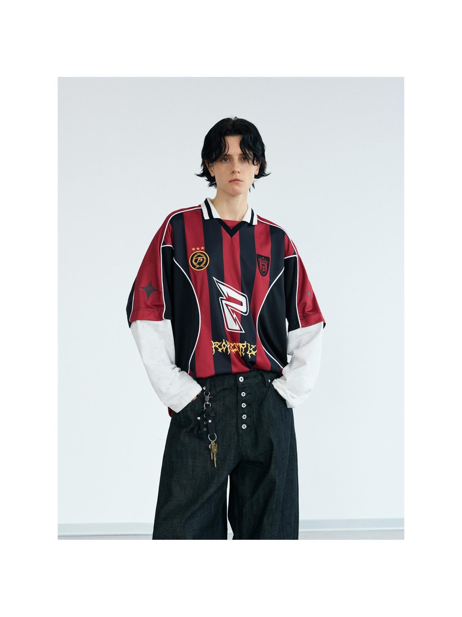 Peoplesense Fake Two Tone Racing Quick Dry Loose Tee With 3D Embroidery