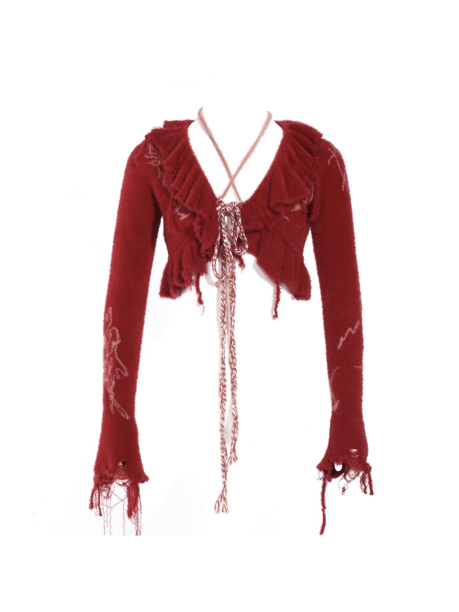 Flowers birds Market Hand-Painted Knitted Faux Mink Cardigan