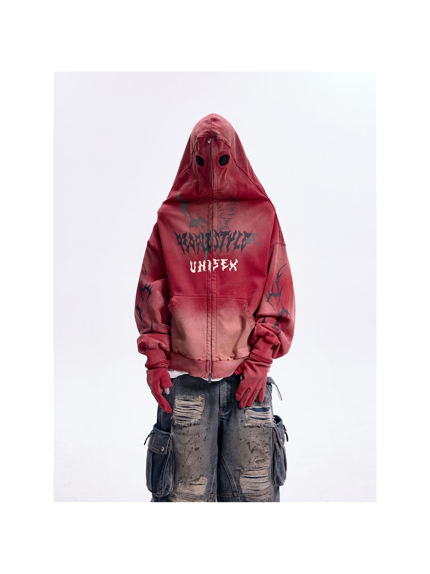 Dirty Wash Detachable Hoodie Distressed Oversized Sweatshirt
