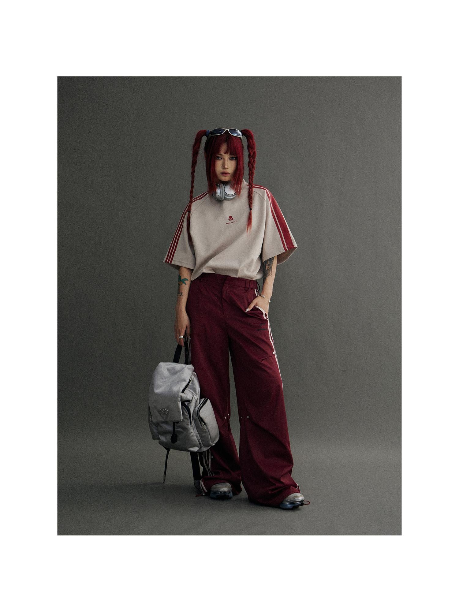 Peoplesense Retro Striped Wide Leg Quick Dry Parachute Pants