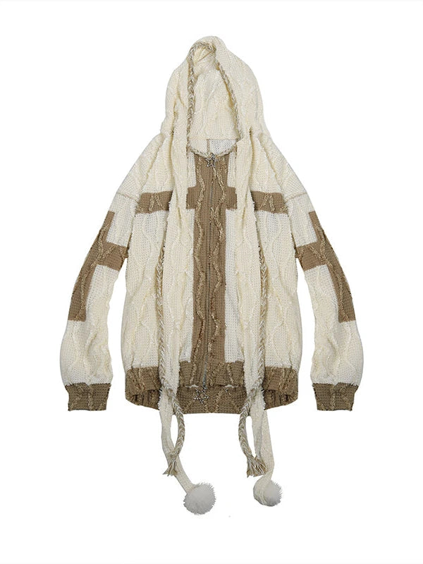 Oversize Hooded Knit Cardigan Women Cozy Lazy Chic Sweatshirt