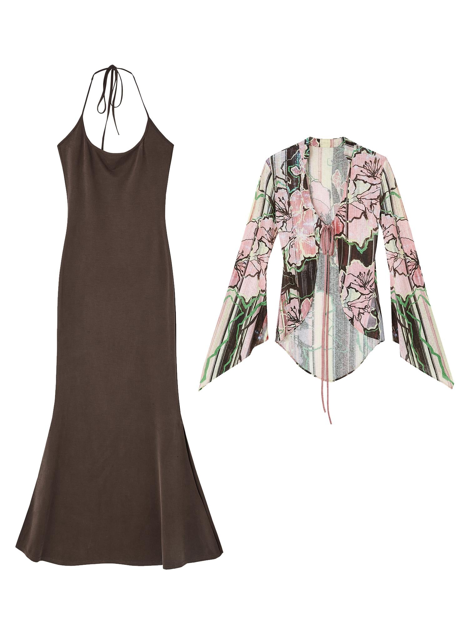 OfAkiva Flowy Two-Tone Print Canneles Relaxed Dress