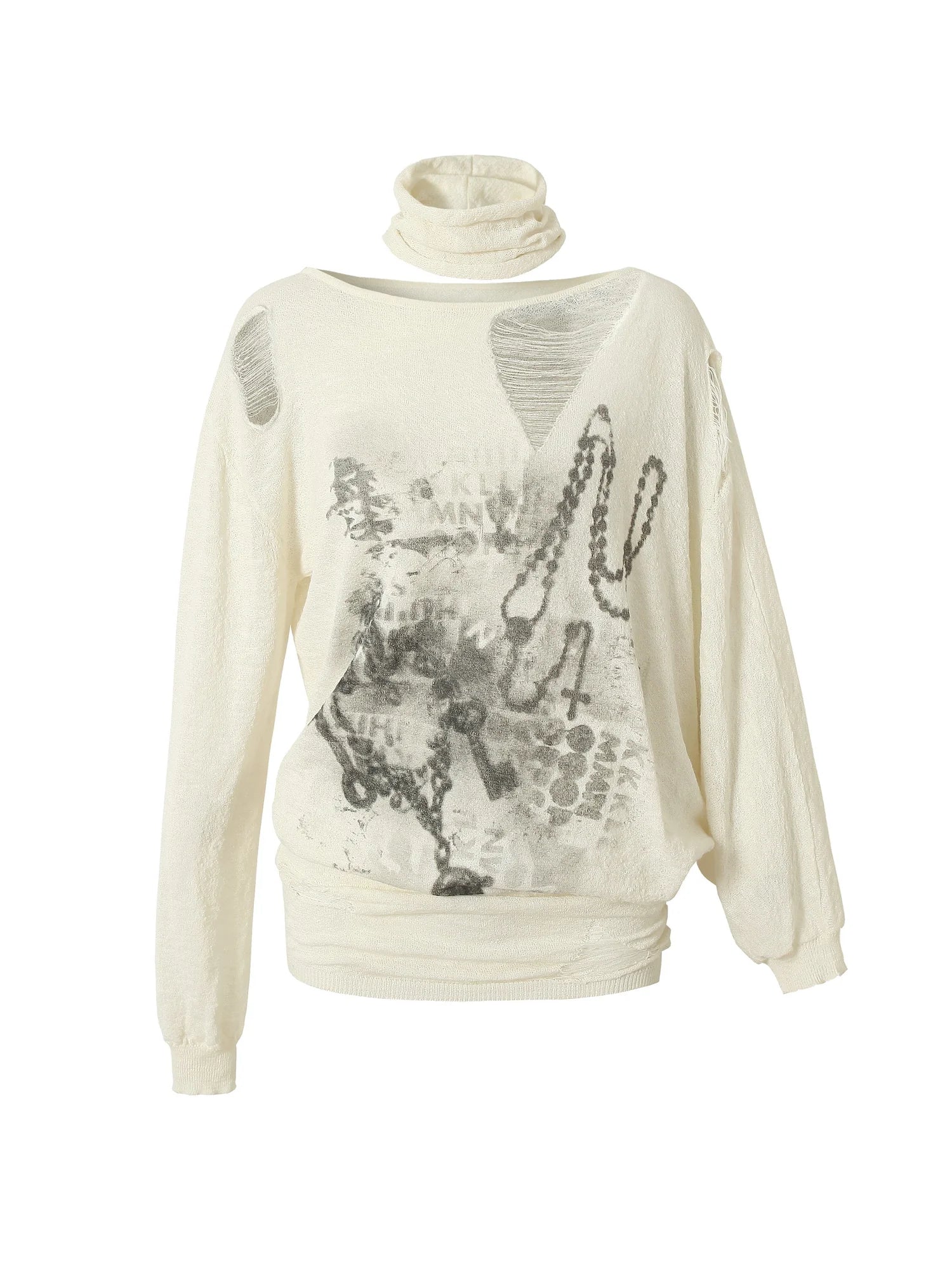 Punk Grunge Royal Print Off-Shoulder Knit Top