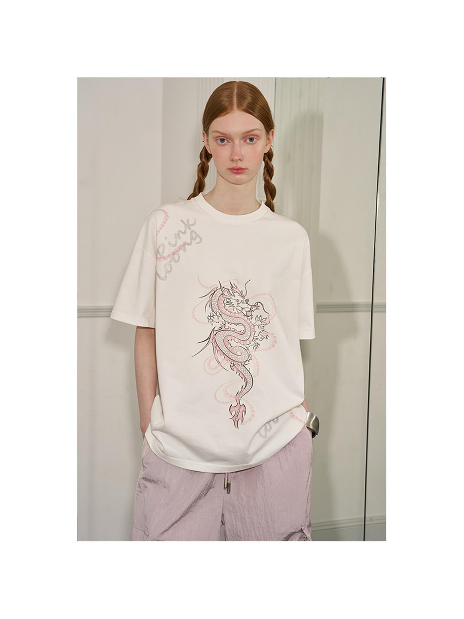 DIDDI MODA Pearl Dragon Print Cotton Tee