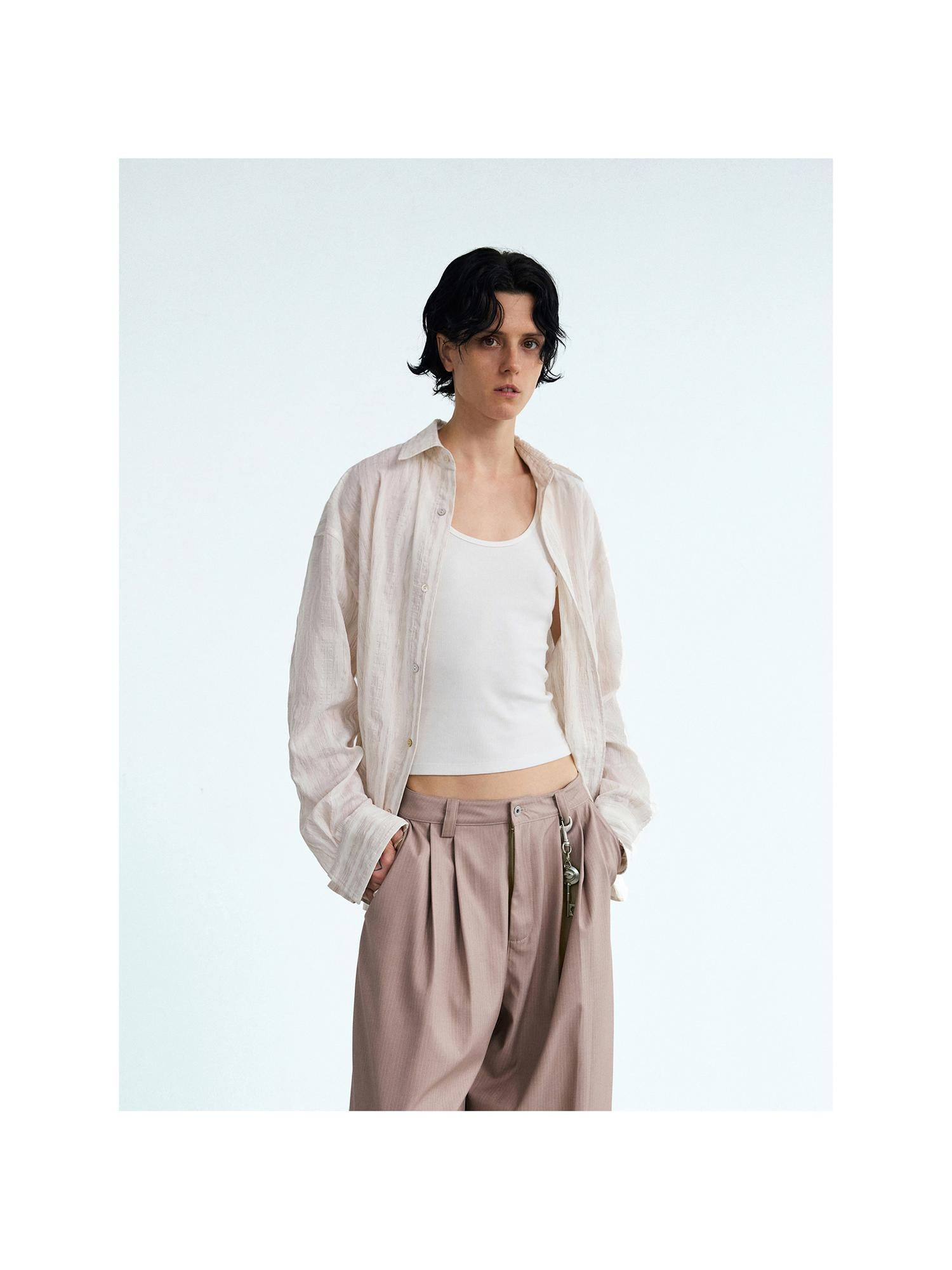 Peoplesense Unisex Loose Striped Cardigan Shirt Jacket In Off White