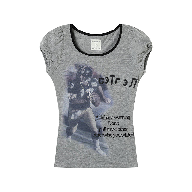 Achihara 2025 Rugby Print Short Sleeve Cropped T-Shirt