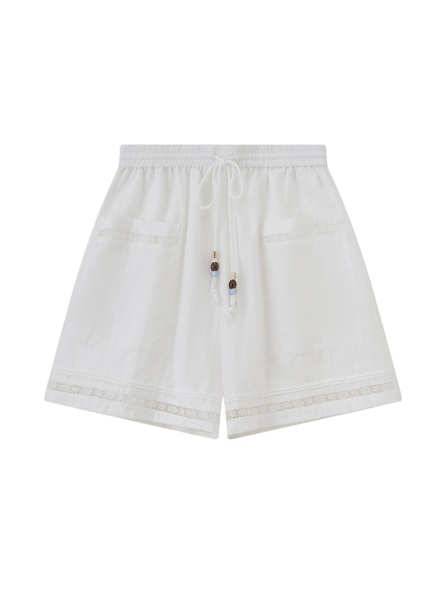 DIDDI MODA Lace Trimmed Cotton Shorts With Adjustable Drawstring