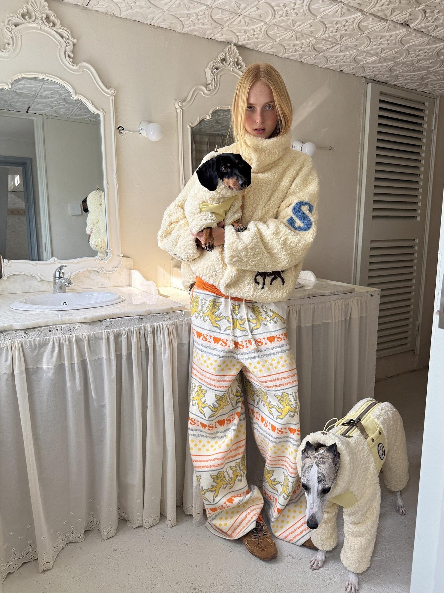 sancco house Angel Puppy Striped Knitted Loose Women&
